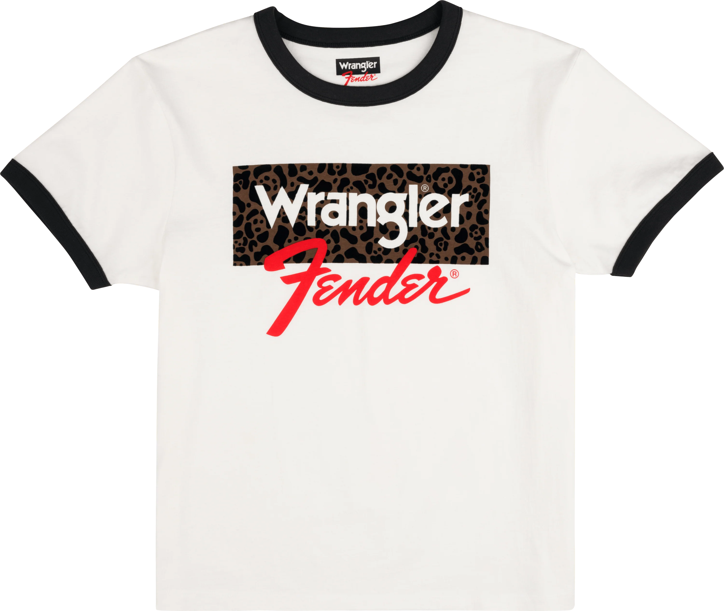 Fender® x Wrangler® Women's Animal Print Boxed Logo Tee, White/Fdblk - Image 4
