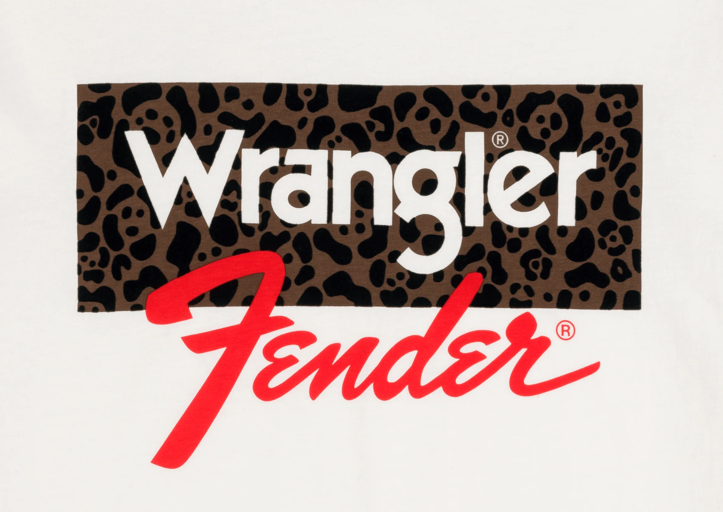 Fender® x Wrangler® Women's Animal Print Boxed Logo Tee, White/Fdblk - Image 6